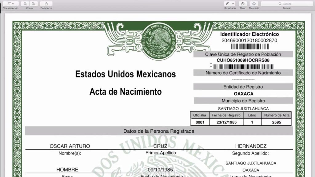 Expedición del Acta de Nacimiento – México